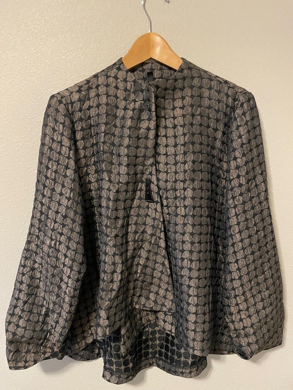 IC By Connie K Jacket Womens Large Black Geometric Textured Button Up Satin USA